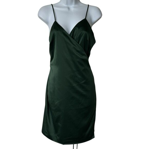 REVOLVE MAJORELLE Green Nina Satin Wrap Mini Spaghetti Strap Dress Women's Large - Picture 2 of 12